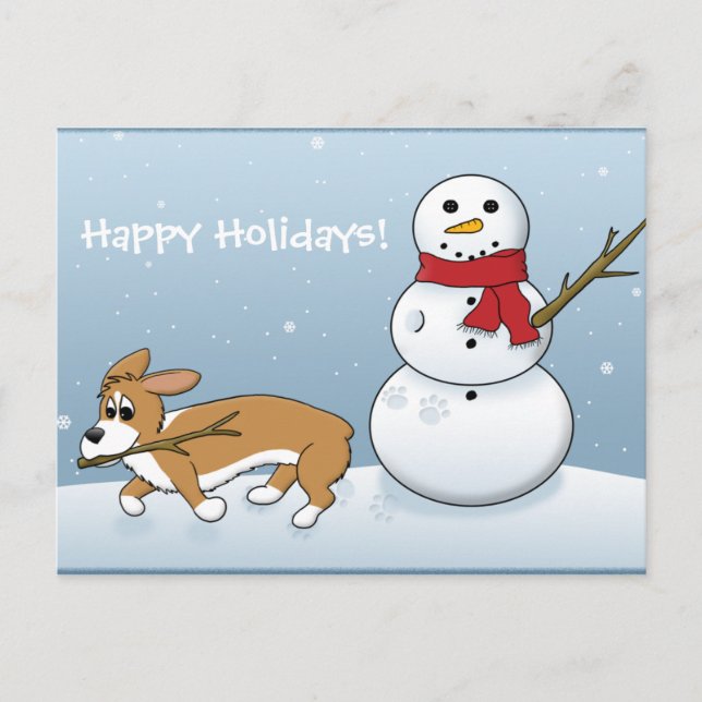 Postal Festiva Corgi roba brazo de Snowman (Anverso)