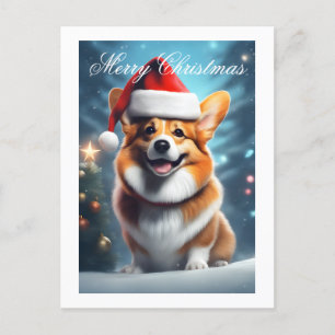 Postal Festiva Corgi Santa Navidades