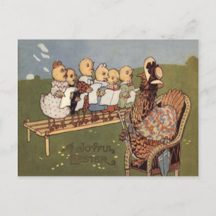 Postal Festiva Coro de gallina de pollito de Pascua
