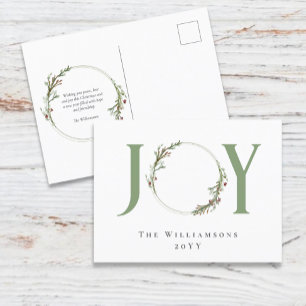 Postal Festiva Corona de acuarela verde minimalista de alegría na