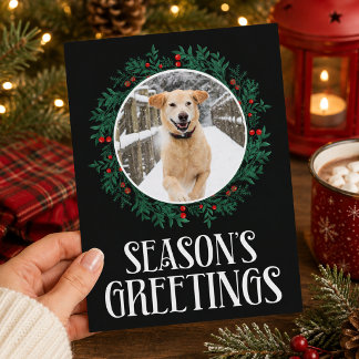 Postal Festiva Corona de bienvenida de foto de perro personalizad