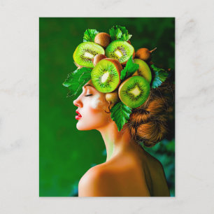 Postal Festiva Corona de Kiwi Verde con Estilo Fresco