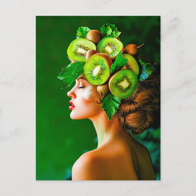 Postal Festiva Corona de Kiwi Verde con Estilo Fresco (Anverso)