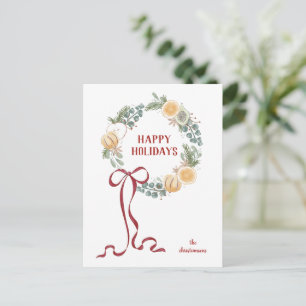 Postal Festiva Corona Estacional Ilustrada Felices Fiestas