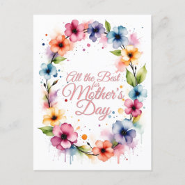 Postal Festiva Corona floral de acuarela para el Día de la Madre