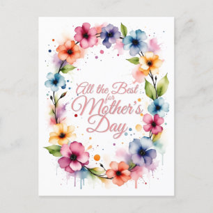 Postal Festiva Corona floral de acuarela para el Día de la Madre