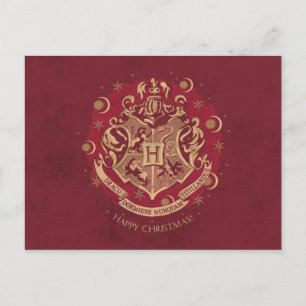 Postal Festiva Corona navideña con escudo de HOGWARTS™ rojo