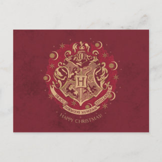 Postal Festiva Corona navideña con escudo de HOGWARTS™ rojo