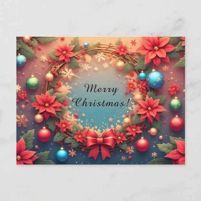 Postal Festiva Corona navideña festiva 🎄✨ Poinsettia roja (Anverso)