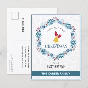 Postal Festiva Corta cortina de Navidades azules modernos Mistlet