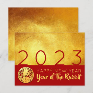 Postal Festiva Cortado de papel de Red Gold Chinese Rabbit 2023 H