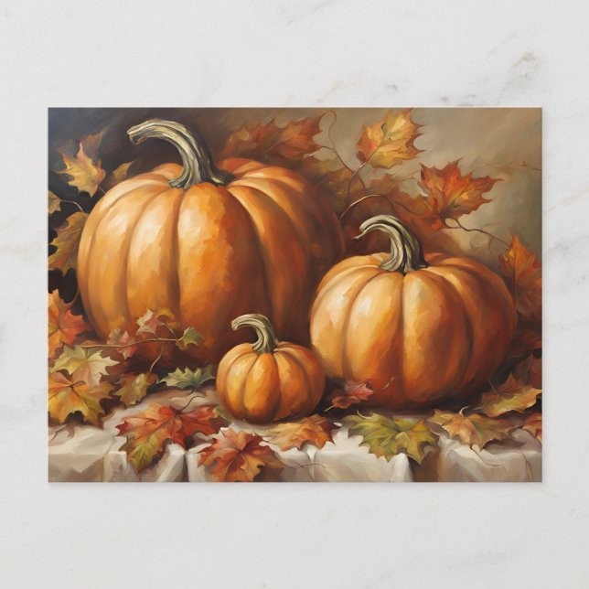 Postal Festiva Cosecha de calabaza de otoño, hojas de otoño (Anverso)
