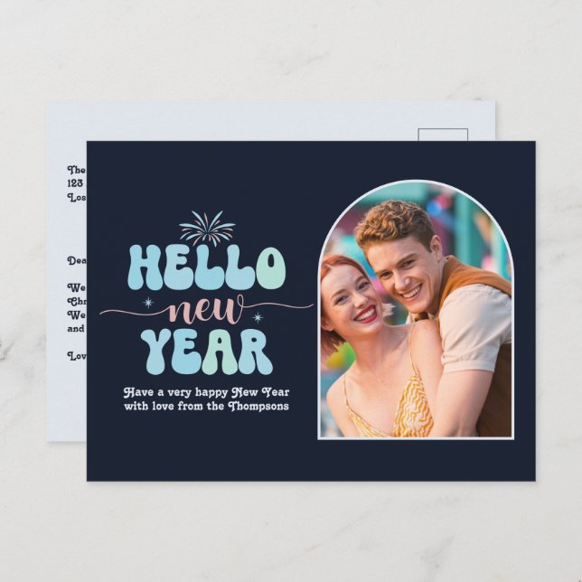 Postal Festiva Cosmic Ice New Year Retro Modern Blue Photo (Anverso / Reverso)