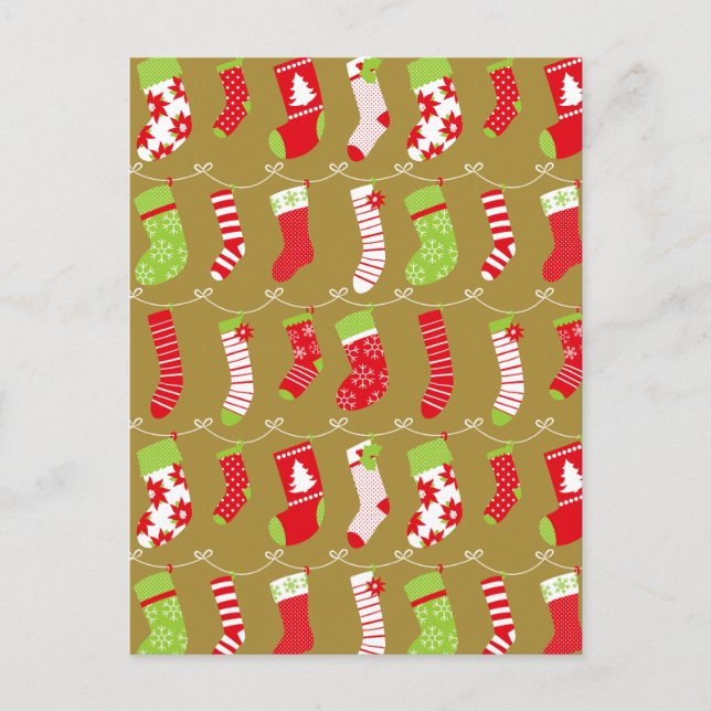 Postal Festiva Cosmos Navidades retro calcetines de invierno (Anverso)