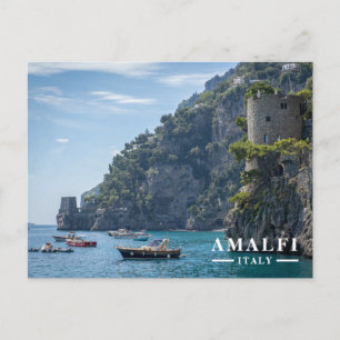 Postal Festiva Costa de Amalfi Italia Barcos y Torre