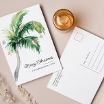 Postal Festiva Costa de las palmeras navideñas<br><div class="desc">Una moderna y elegante tarjeta de felicitación plana de vacaciones con tipografía de escritura moderna y manuscrita con un Palm Tree decorado. Personalizar fácilmente esta tarjeta haciendo clic en el botón "Personalizar".</div>