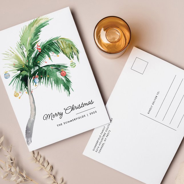 Postal Festiva Costa de las palmeras navideñas (Merry Christmas Palm Tree Greetings Postcard)