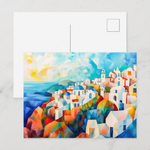 Postal Festiva Costa de Santorini en impresión artística