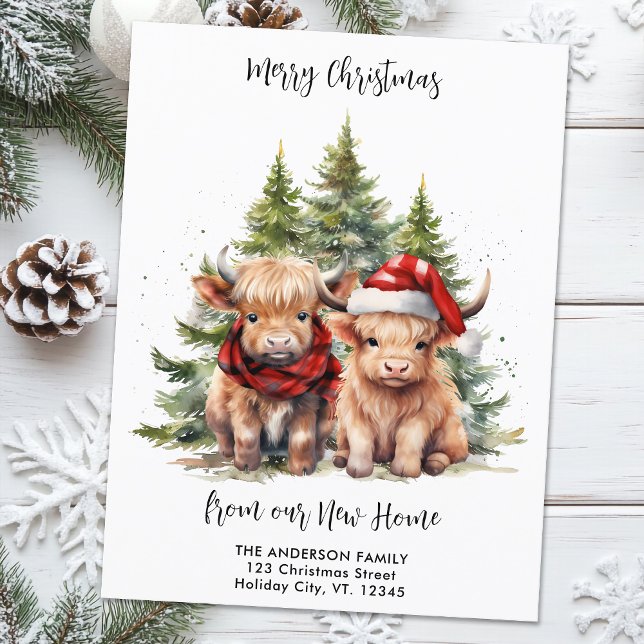 Postal Festiva Cosy Highland Cow Nueva dirección Navidades en mov (Subido por el creador)