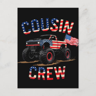 Postal Festiva Cousin Crew Camión Monstruo Patriótico Cuatro Juli