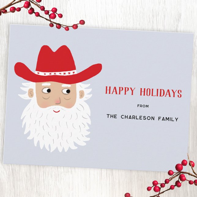 Postal Festiva Cowboy Santa Claus Christmas (Fun Cowboy Santa Claus Western Christmas custom text personalized holiday postcard)