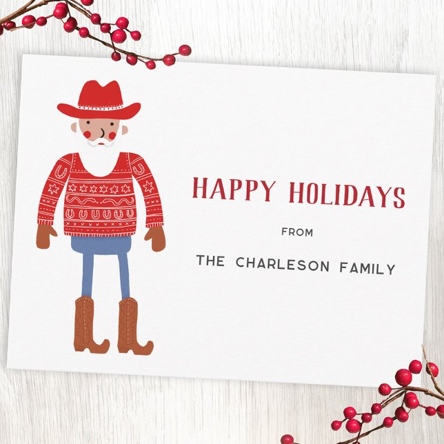 Postal Festiva Cowboy Santa Claus Christmas (Fun Cowboy Santa Claus Western Christmas Holiday postcard with custom text)