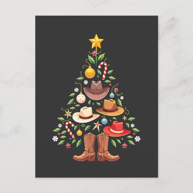 Postal Festiva Cowboy Western Christmas Tree Santa (Anverso)