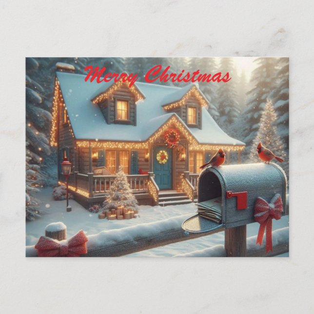 Postal Festiva Cozy Christmas Cabin Winter Wonderland (Anverso)