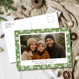 Postal Festiva Cozy Green & White Snowflake Holiday Photo