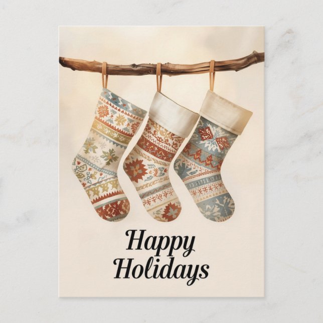 Postal Festiva Cozy Patterned Christmas Stockings (Anverso)