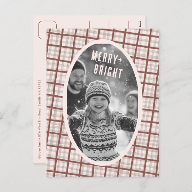 Postal Festiva Cozy Plaid Gingham Christmas Custom Photo Collage (Anverso / Reverso)