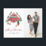 Postal Festiva Cozy Watercolor Navidades Rojos Foto de cabaña<br><div class="desc">Feliz Navidad! Envíe cálidos saludos de Navidad a la familia y amigos con esta postal de Navidades de personalizable. Cuenta con una casita de campo de Navidades rojos con acuarela y una impresionante escena de invierno. Personalice esta postal de Navidades de fotos de acuarela añadiendo sus propios detalles. Esta acogedora...</div>
