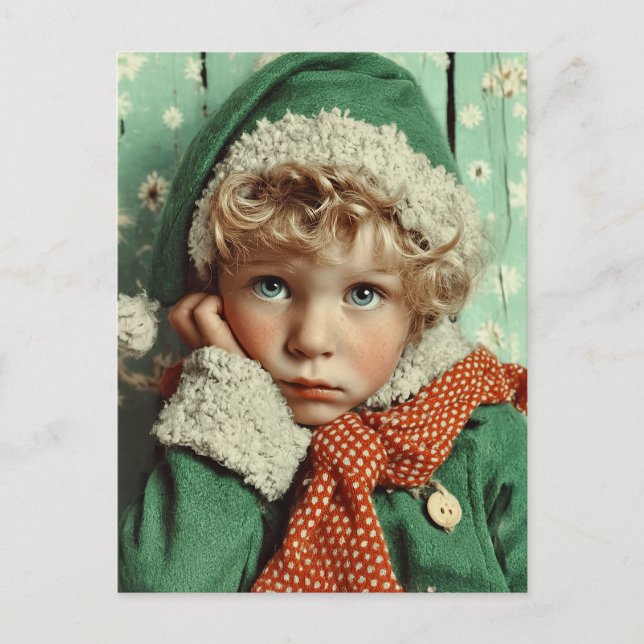 Postal Festiva Cozy Winter Elf Child Portrait (Anverso)