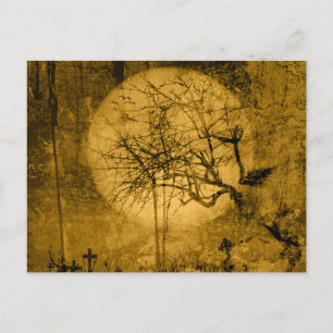 Postal Festiva Creepe cementerio amarillo Halloween