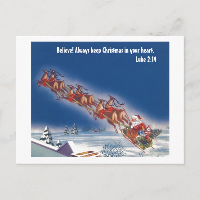 Postal Festiva Creer—Santa y sus renos (Anverso)