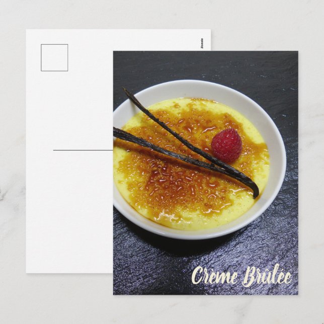 Postal Festiva Crema morena en pizarra con frambuesa y vainilla (Anverso / Reverso)