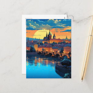 Postal Festiva Crepúsculo mágico sobre Praga