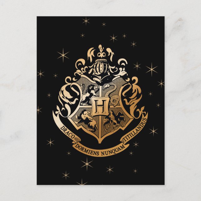 Postal Festiva Crestá dorado brillante de HOGWARTS™ (Anverso)