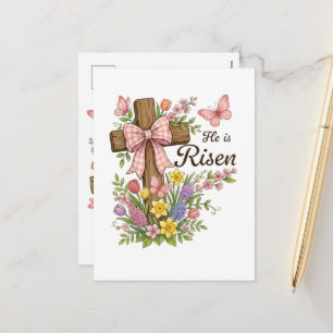 Postal Festiva Cristianismo- Él ha resucitado Cruz floral Religio