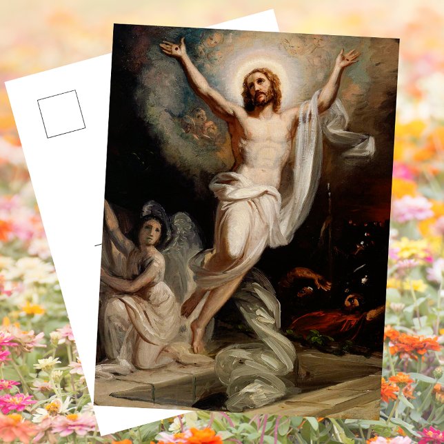 Postal Festiva Cristiano religioso Jesús Resurrección Pascua (Vintage Religious Christian Catholic Jesus Christ is Risen Resurrection Easter Holiday Postcard)
