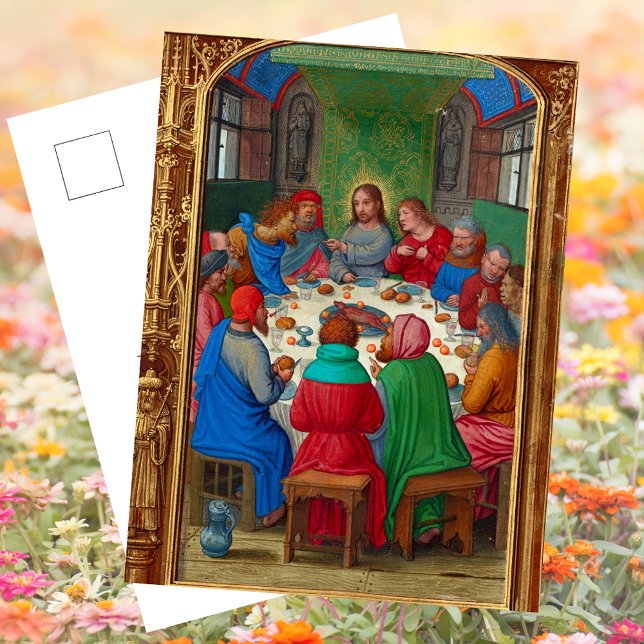 Postal Festiva Cristiano religioso La Última Cena Jesús Pascua (Jesus Christ Medieval Religious Christian Catholic The Last Supper Apostles Easter Holiday Postcard)