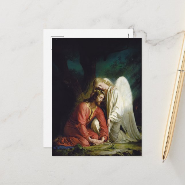 Postal Festiva Cristo en Gethsemane por Carl Bloch (Anverso/Reverso In Situ)