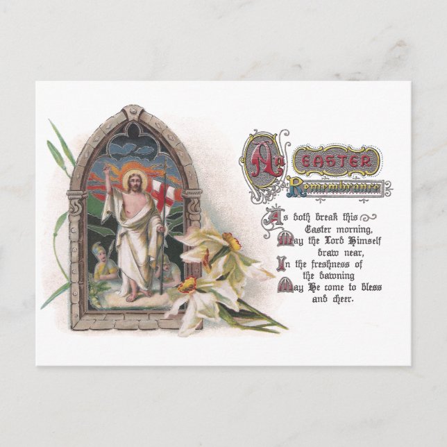 Postal Festiva Cristo en la ventana de la Iglesia de Pascua con N (Anverso)