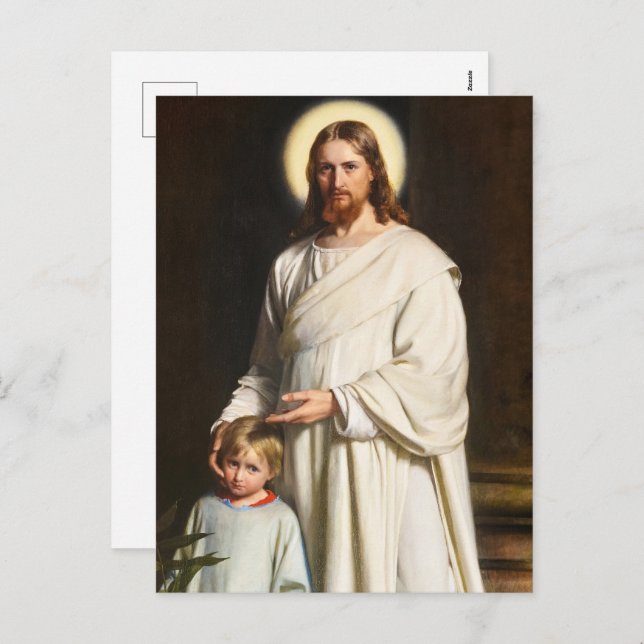 Postal Festiva Cristo y el niño pequeño por Carl Heinrich Bloch (Anverso / Reverso)
