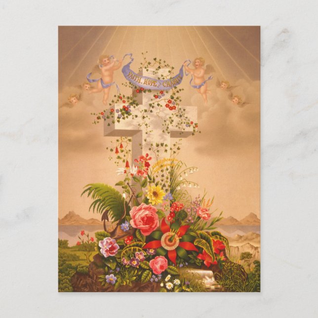 Postal Festiva Cruz 1875 de Pascua de la caridad de la esperanza (Anverso)