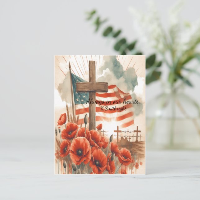 Postal Festiva Cruz Americana en flor (Anverso de pie)