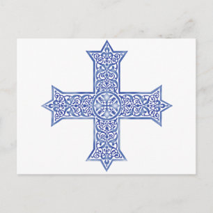 Postal Festiva Cruz Copta de Arte en Lapislázuli Premium Azul