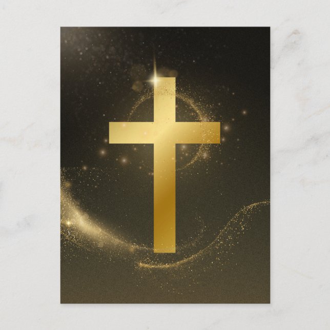 Postal Festiva Cruz de Cristo Oscuro Golden brillante (Anverso)