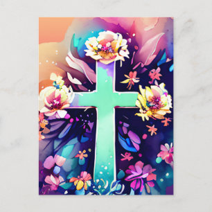 Postal Festiva Cruz de la Iglesia Cristiana Pascua Jesús Amor Bau