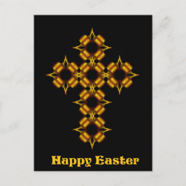 Postal Festiva Cruz de Oro Fractal Feliz Pascua